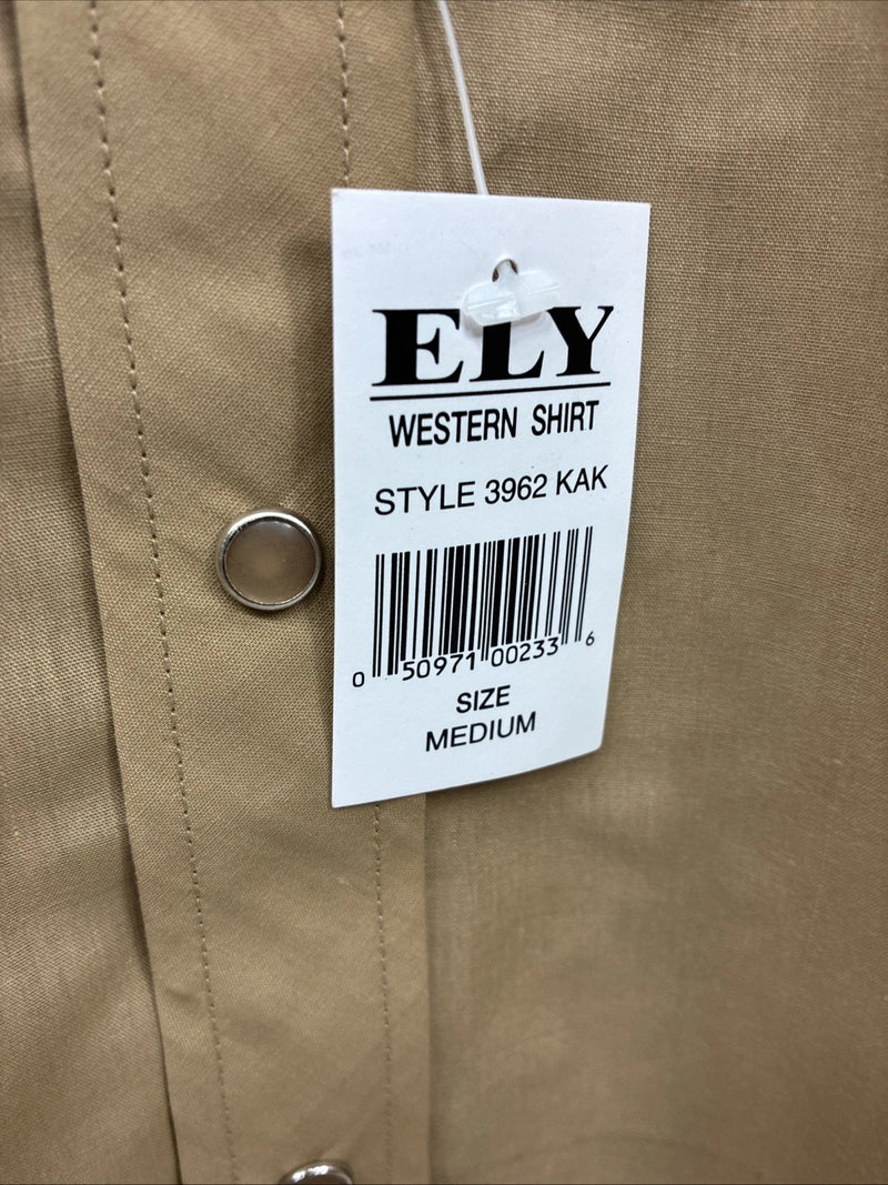New Men’s ELY Cattleman Brown Eagle Design Long Sleeve Pearl Snap Medium J-95
