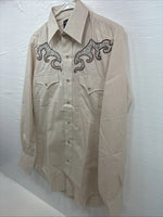 New Men’s Champion Western Tan Embroidered Long Sleeve Pearl Snap Medium T-84