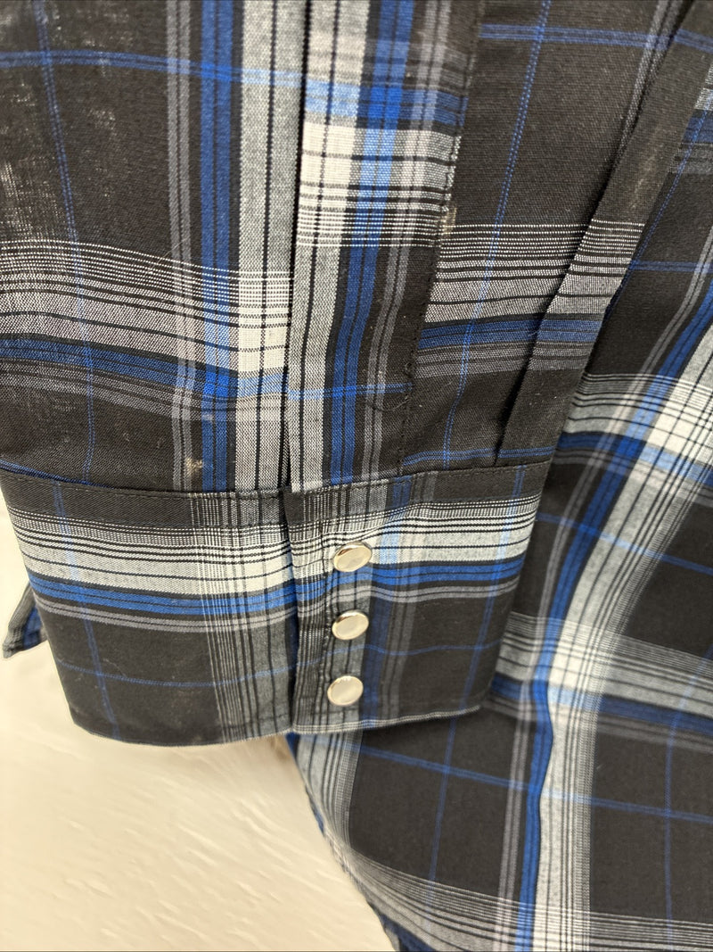 New Men’s ELY Cattleman Black Blue Long Sleeve Pearl Snap 3XL E-38