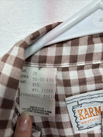 New Women’s Karman Brown Checkered Long Sleeve Pearl Snap Size 38 II-88