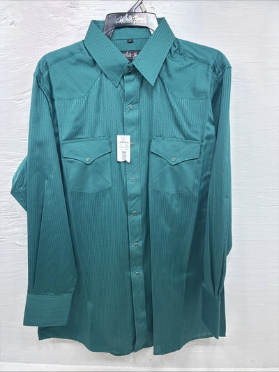 New Men’s ELY Cattleman Green Stripe Long Sleeve Pearl Snap Large X-20