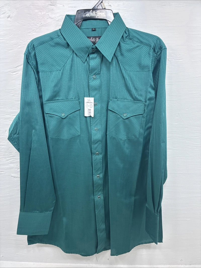 New Men’s ELY Cattleman Green Stripe Long Sleeve Pearl Snap Large X-20