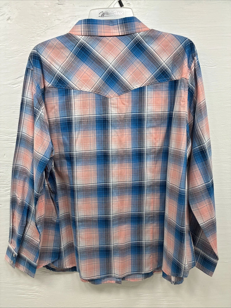 New Girls Cumberland Blue Pink Plaid Long Sleeve Pearl Snap 3XL CC-111