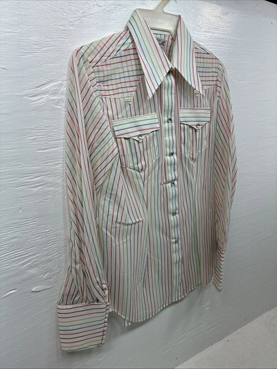 New Kids Rockmount Multicolor Stripe Long Sleeve Pearl Snap Size 32 CC-109