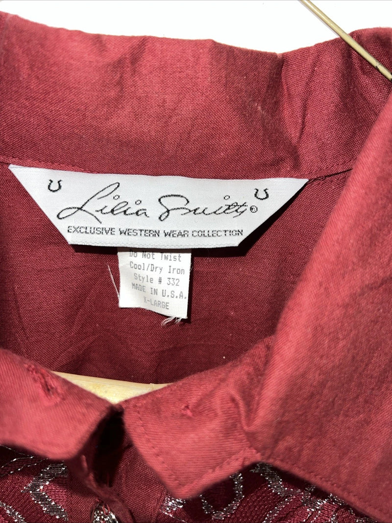 New Women’s Lila Smitty Burgundy Western Show Shirt With Fringe XL #332 UU-14