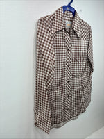 New Women’s Karman Brown Checkered Long Sleeve Pearl Snap Size 30 LL-54