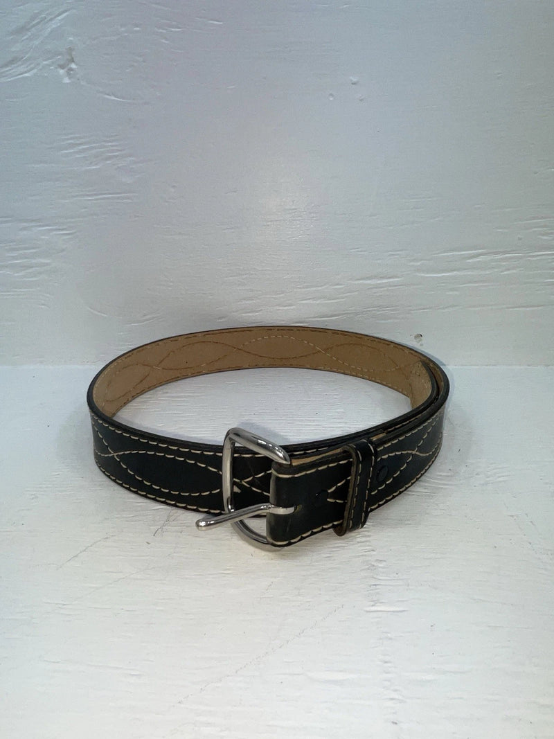 New Black Genuine Leather Stitched 32” Belt #2021 JJ-13