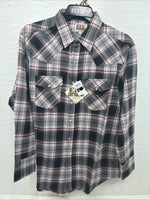 New Men’s ELY Cattleman Black Red Plaid Long Sleeve Pearl Snap Large V-71