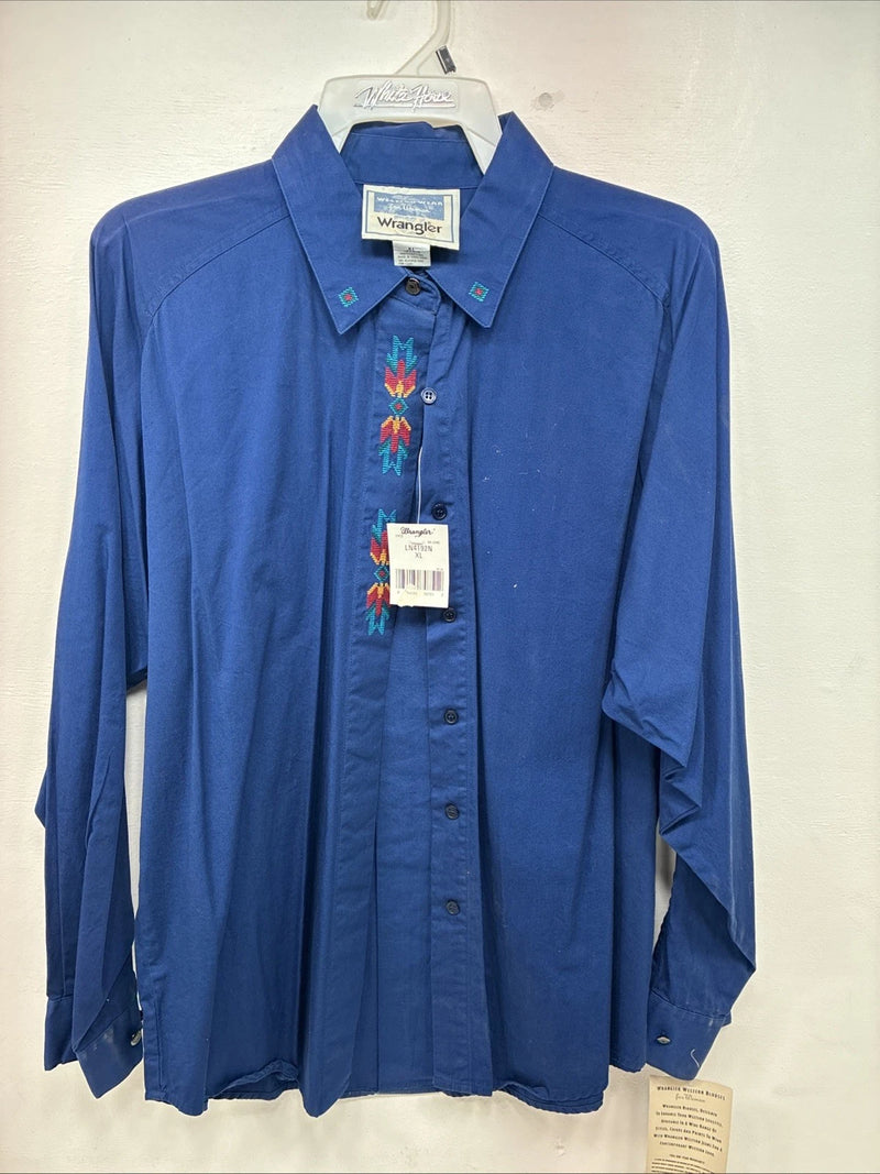 New Women’s Wrangler Blue Designed Long Sleeve Pearl Snap XL II-20