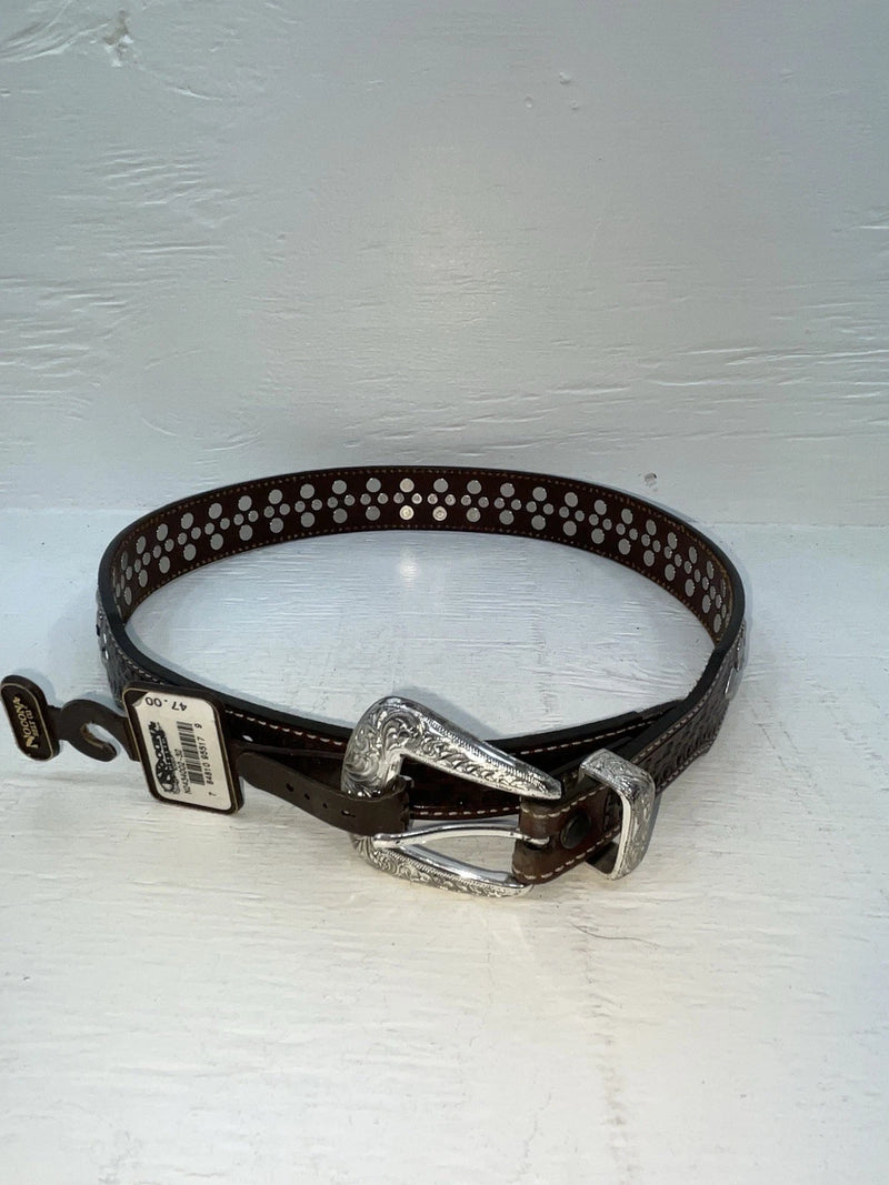 New Brown Genuine Leather Nocona Silver Bling 32” Belt #2434002 JJ-144