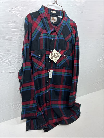 New Men’s ELY Cattleman Multiple Color Flannel Long Sleeve Pearl Snap 4XL E-86