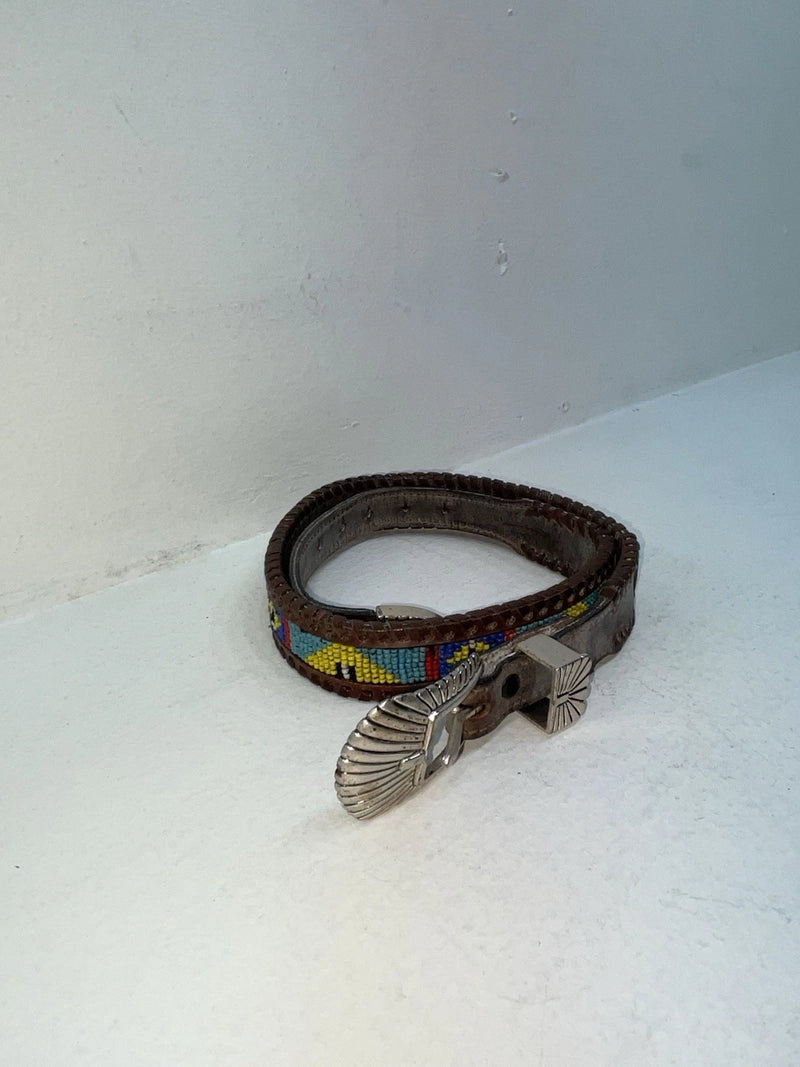 New Brown Genuine Leather Dos Amigos Beaded 26” Belt #AM486L Z-65
