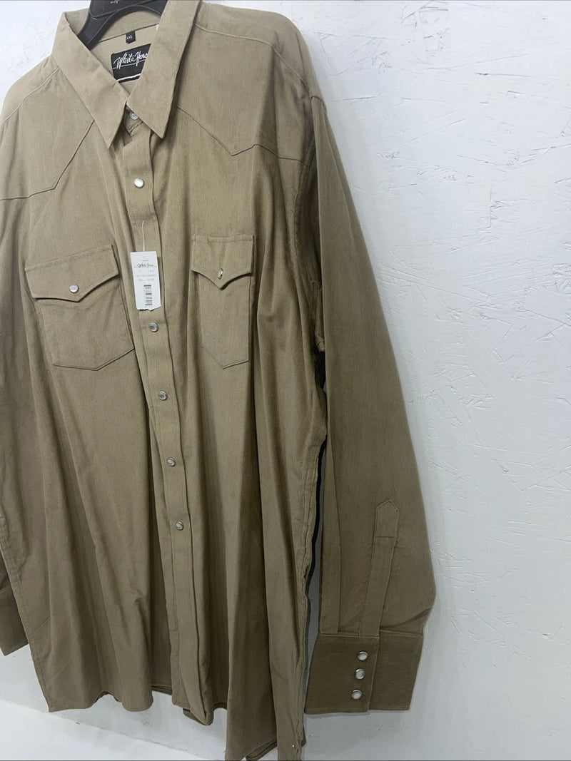 New Mens Tan Velvet White House Pearl Snap Long Sleeve Shirt. XXL G-65