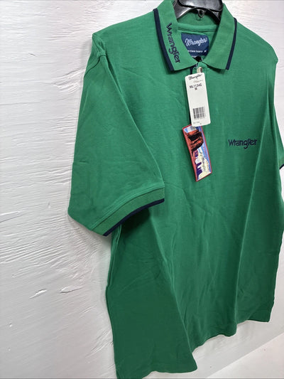 New Men’s Wrangler Green Short Sleeve Polo Shirt Medium K-64