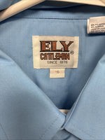 New Men’s ELY Cattleman Simple Blue Short Sleeve Pearl Snap 16 Large A-31