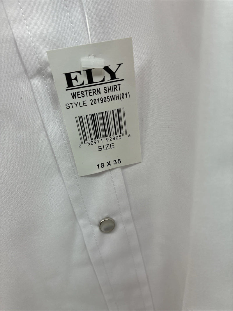 New Men’s ELY Cattleman White Long Sleeve Pearl Snap 18 X 35 2XL R-25