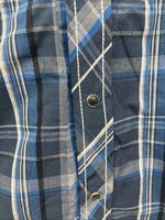 New Men’s ELY 1878 Blue Gray Plaid Short Sleeve Pearl Snap Large X-45