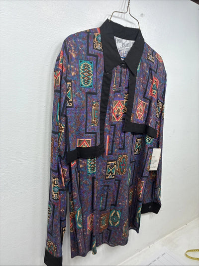 New Women’s Mine & Bills Purple Design Long Sleeve Button Up Medium MM-106