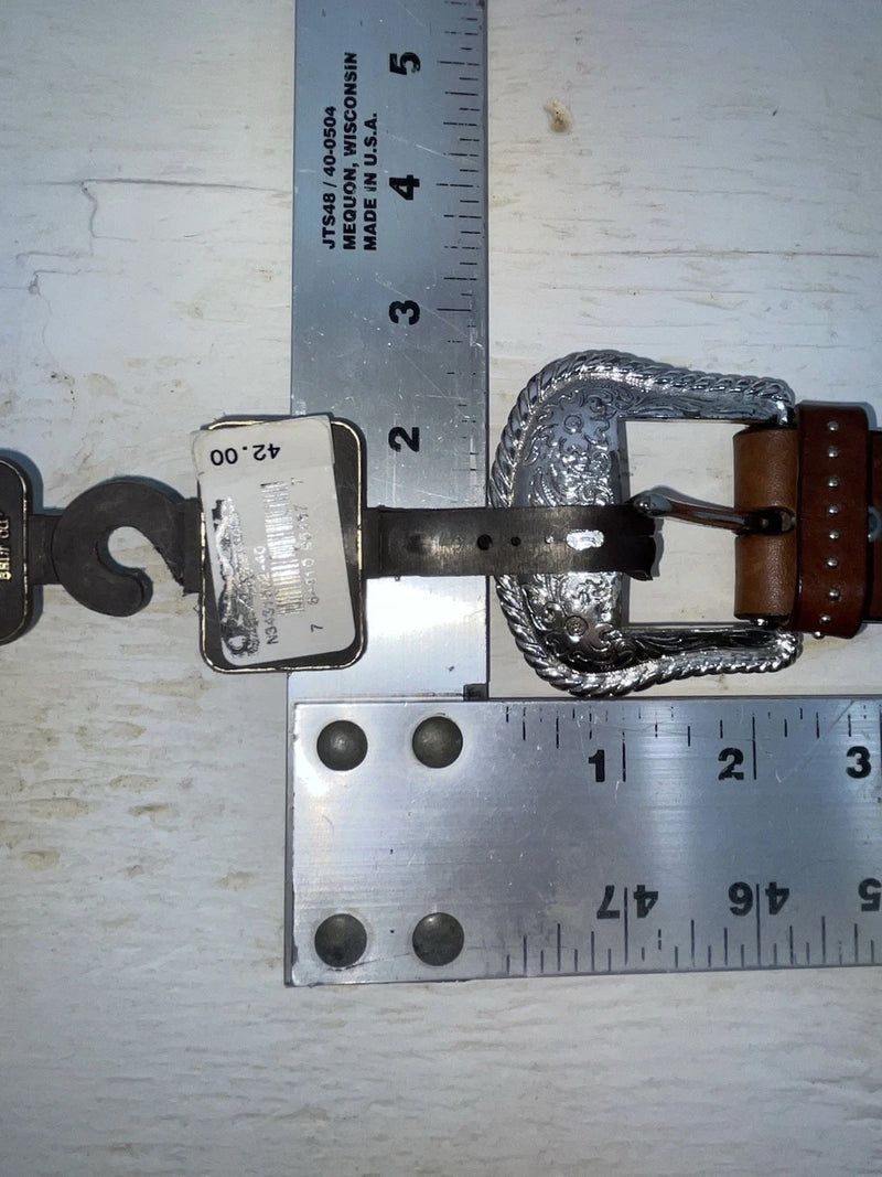 New Brown Genuine Leather Nocona Silver Pendant 40” Belt #N3431502 Z-102