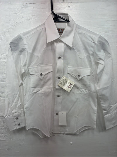 New Kids ELY Cattleman White Long Sleeve Pearl Snap Size 8 DD-51