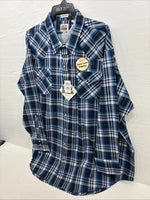 New Men’s ELY Cattleman Blue Flannel Long Sleeve Pearl Snap 4XL E-89