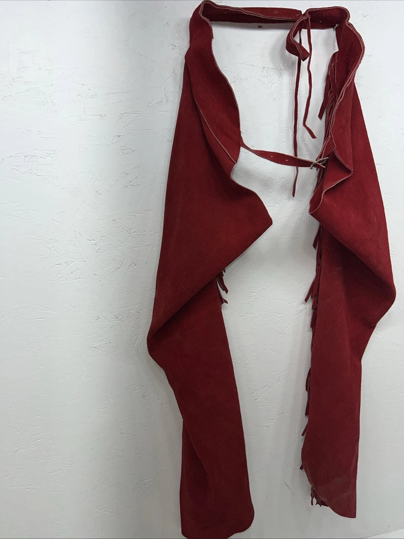 NOS Red Show Chaps With Fringe Adjustable Waist 38” L-34
