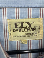 New Men’s ELY Cattleman blue Stripe Long Sleeve Pearl Snap 15.5 Medium Q-106