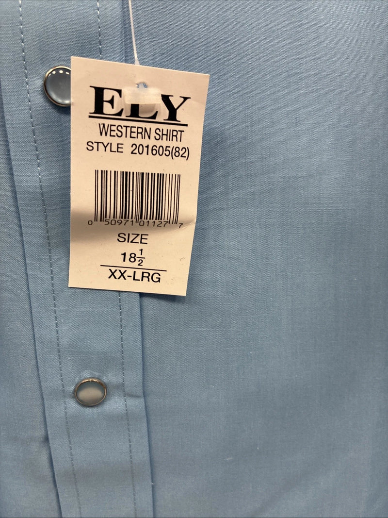 New Men’s ELY Cattleman Blue Western Short Sleeve Pearl Snap 18.5 2XL T-48