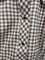 New Women’s Karman Brown Checkered Long Sleeve Pearl Snap Size 38 II-88