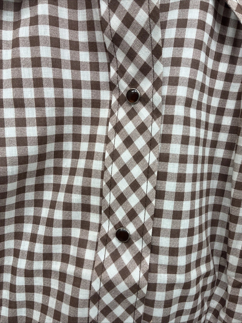 New Women’s Karman Brown Checkered Long Sleeve Pearl Snap Size 38 II-88