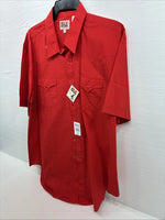 New Men’s ELY Cattleman Red Short Sleeve Pearl Snap 2XL Regular E-42