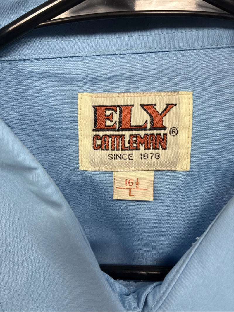 New Men’s ELY Cattleman Blue Short Sleeve Pearl Snap 16.5 Large AA-93