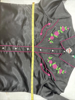 New Women’s Cumberland Black Rise Design Long Sleeve Pearl Snap Medium TT-141 