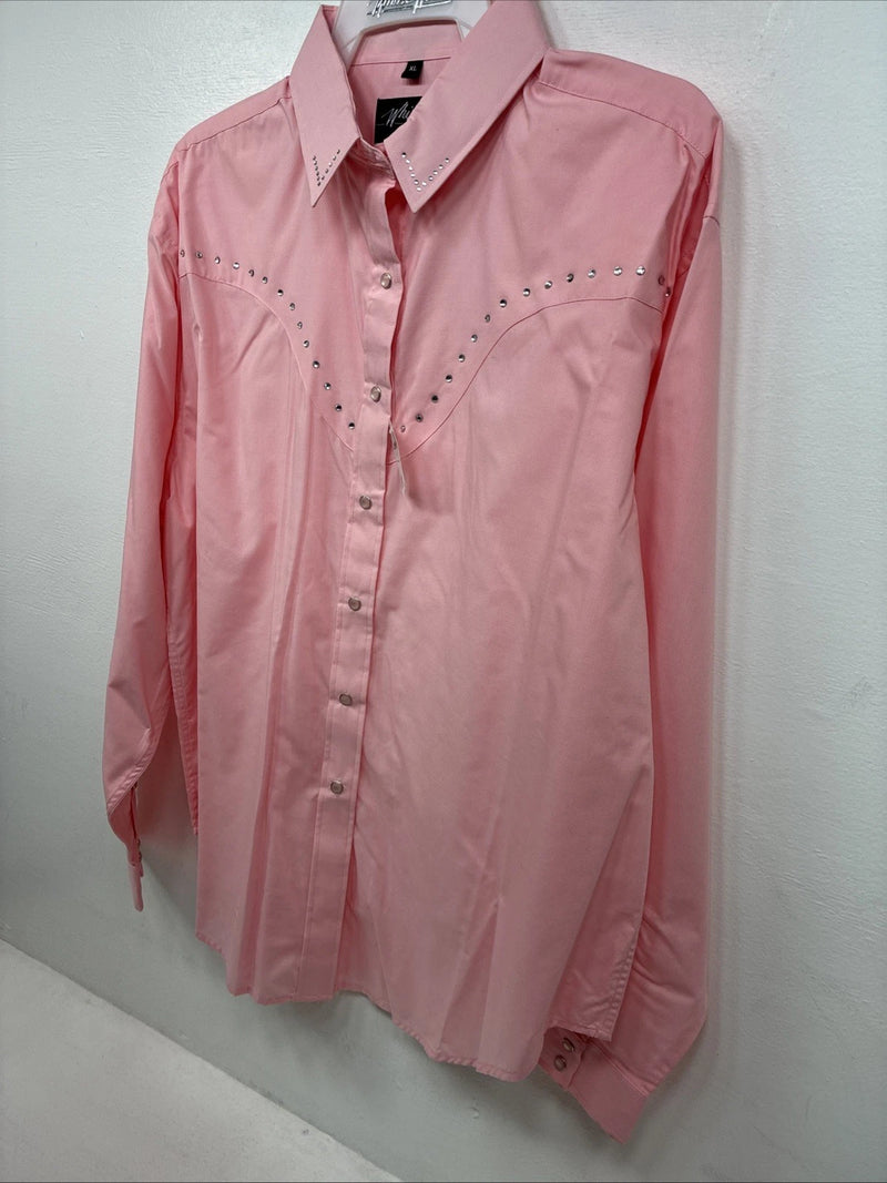 New Women’s White Horse Pink Gem Long Sleeve Pearl Snap XL II-38