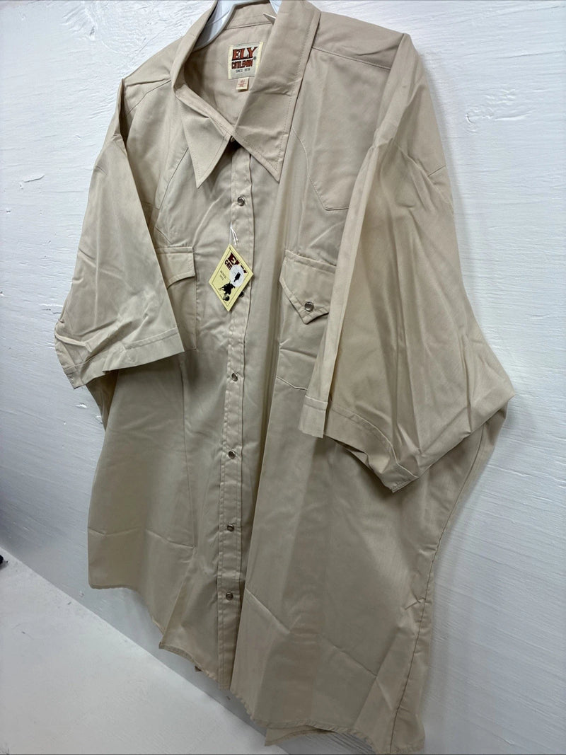New Men’s ELY Cattleman Tan Short Sleeve Pearl Snap 18.5  2XL H-69