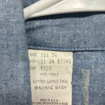 New Men’s Blue Jean Yellow Design Long Sleeve Pearl Snap 16.5 X 34 Large V-95