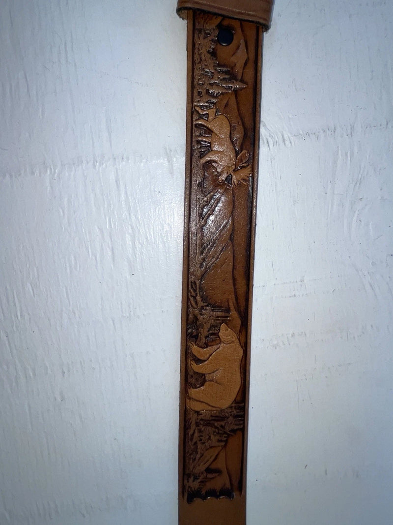 New Brown Genuine Leather Chambers Wildlife Tooled 30” Belt #6381 Z-167