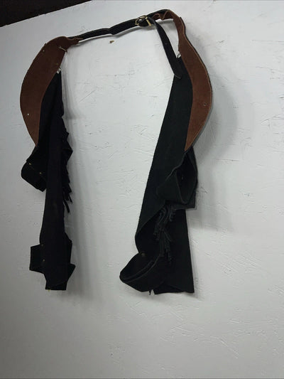 New Children’s Black Show Chaps With Fringe Adjustable Waist 24” M I-70