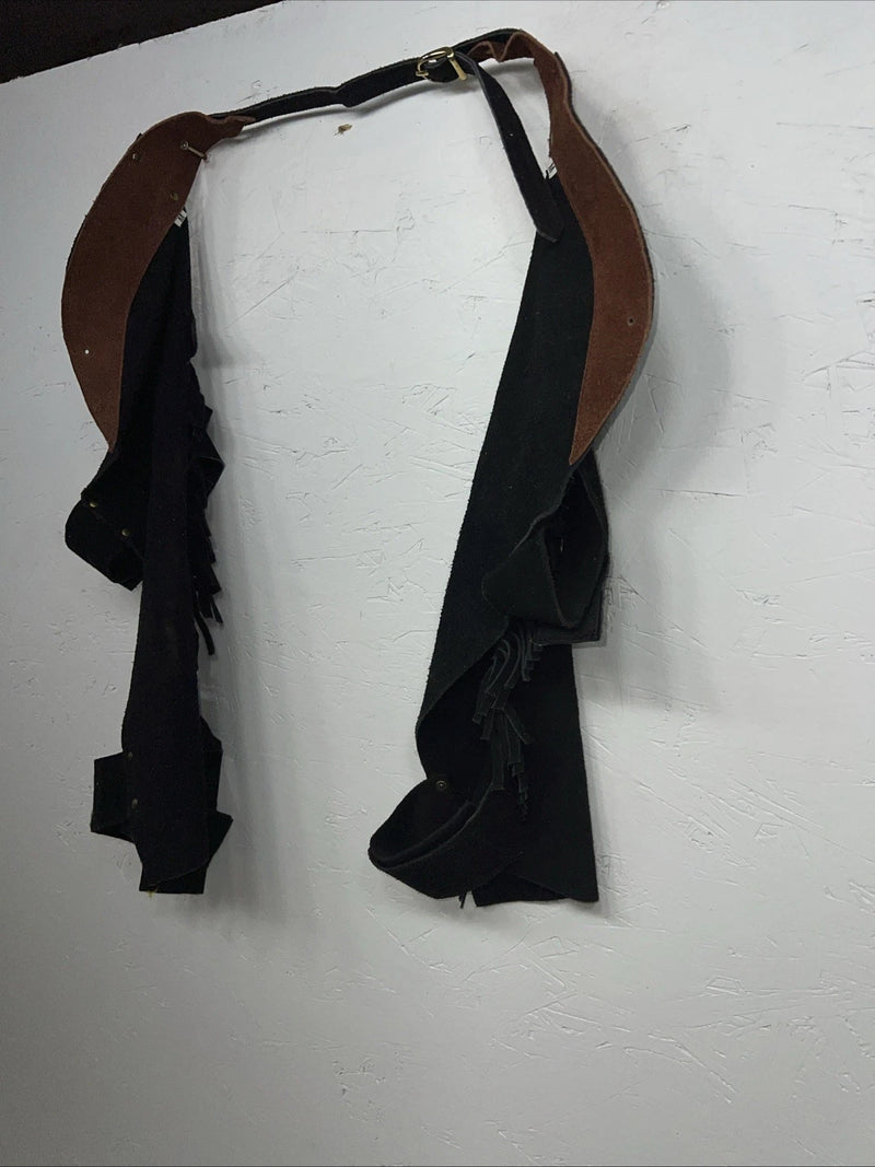 New Children’s Black Show Chaps With Fringe Adjustable Waist 24” M I-70