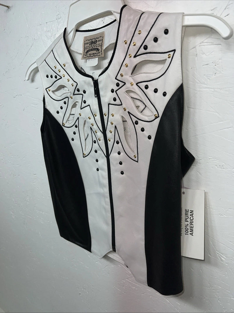 New Women’s 1849 Authentic Ranchwear White Black Western Show Vest XXS H-600