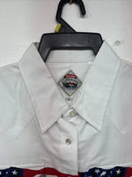 New Women’s Cumberland White Design Short Sleeve Pearl Snap Large KK-77