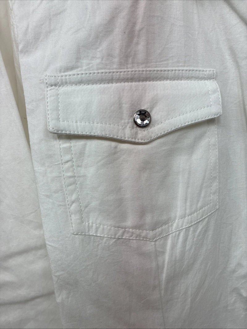 New Women’s Cumberland White Gem Long Sleeve Pearl Snap Large II-98