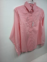 New Women’s White Horse Pink Gem Long Sleeve Pearl Snap Small LL-61
