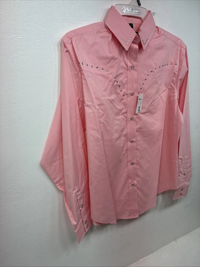 New Women’s White Horse Pink Gem Long Sleeve Pearl Snap Small LL-61