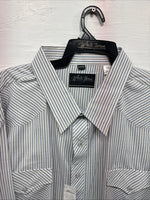 New Men’s White Horse White Striped Long Sleeve Pearl Snap 4XL F-46