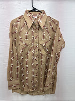 New Men’s ELY Plains Tan Red Floral Long Sleeve Pearl Snap 15.5 Medium X-109