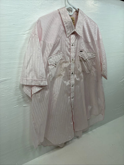 New Men’s ELY Cattleman Pink Stripe Short Sleeve Pearl Snap 3XL H-39