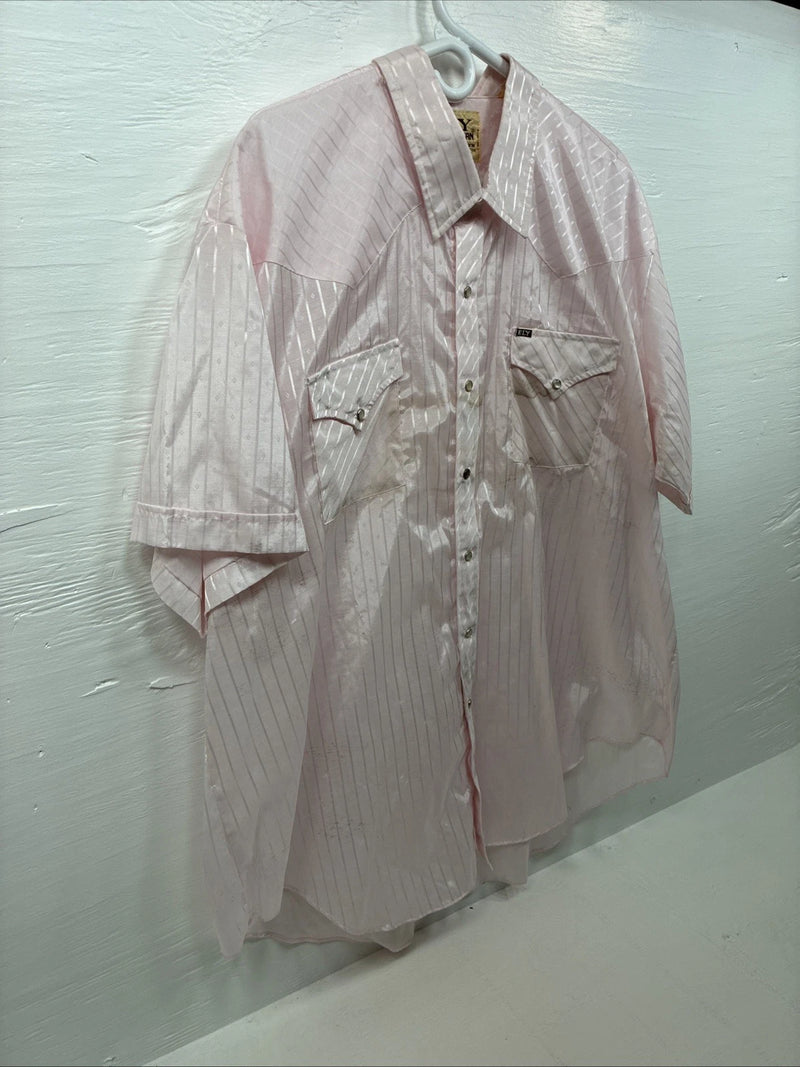 New Men’s ELY Cattleman Pink Stripe Short Sleeve Pearl Snap 3XL H-39