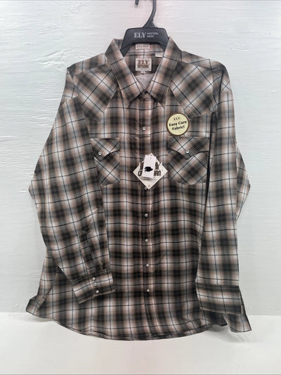 New Men’s ELY Cattleman Tan Long Sleeve Pearl Snap 3XL E-34