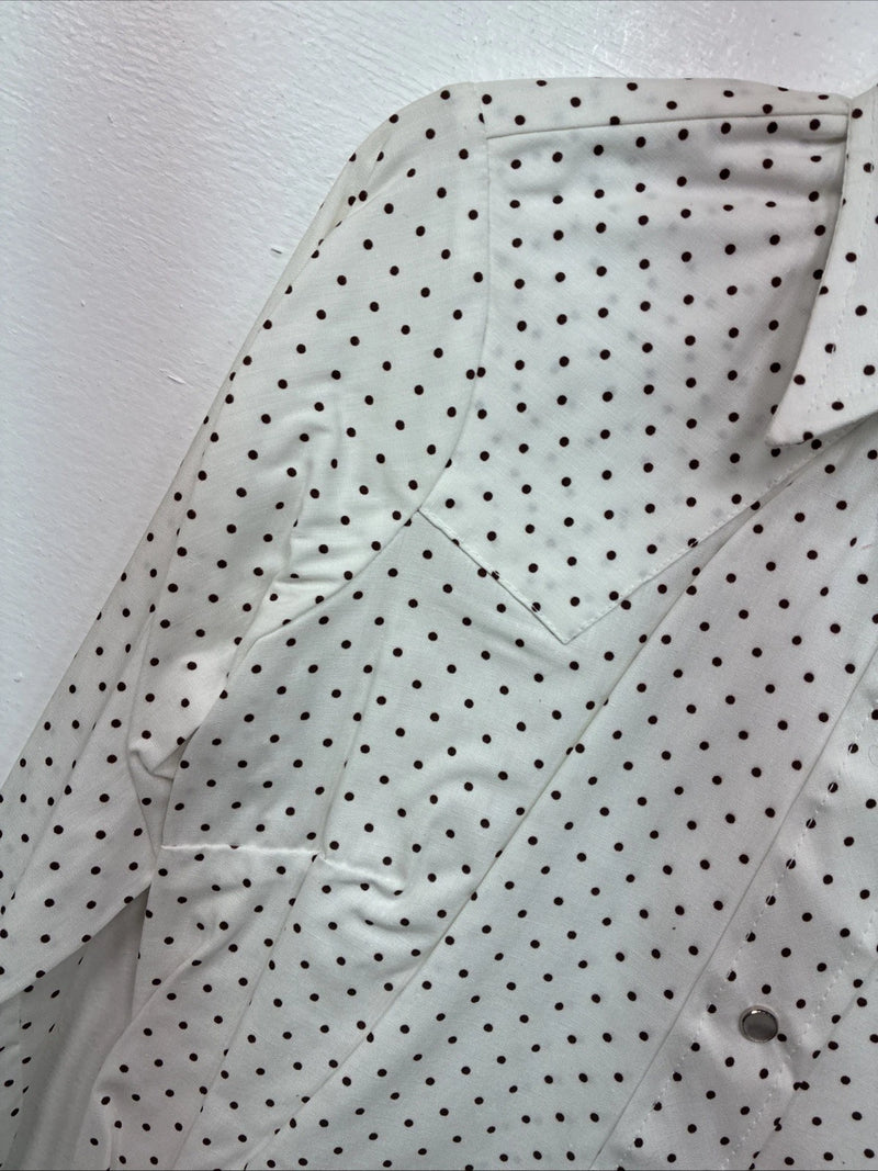 New Women’s Dickson Jenkins White Dottted Long Sleeve Pearl Snap Size 30 LL-92